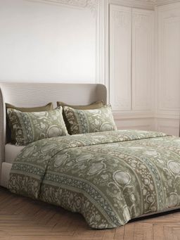 SANSAAR A D'DECOR BRAND LIVE CONSCIOUSLY - Sylvia Burnt Green Bedsheet with 2 Pillow Covers (King)