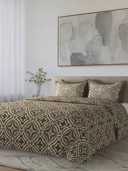 SANSAAR A D'DECOR BRAND LIVE CONSCIOUSLY - Inlay Woodsmoke Brown Bedsheet with 2 Pillow Covers (King)