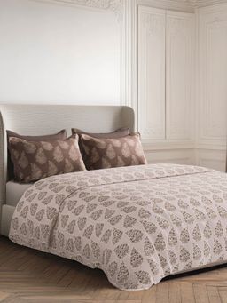 SANSAAR A D'DECOR BRAND LIVE CONSCIOUSLY - Carrera Rose Pink Tan Bedsheet with 2 Pillow Covers (King)