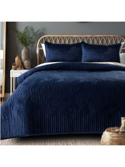 The Gharnish - Navy Blue Warmth & Comfort Bedsheet with 2 Pillow Covers (Double)