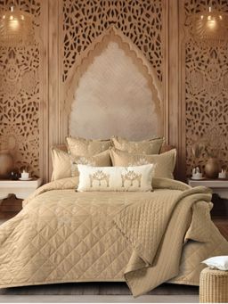 The Gharnish - Beige Wedding Bells Designer Luxurious 7 Piece Bedding Set (Double)