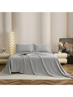 The Gharnish - Grey Striped Bedsheet with 2 Pillow Covers (Double)