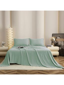The Gharnish - Green Striped Bedsheet with 2 Pillow Covers (Double)