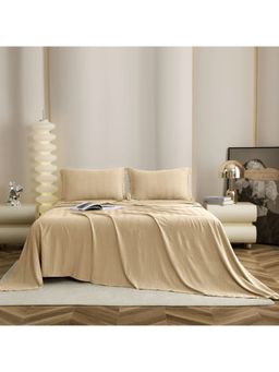 The Gharnish - Beige Striped Bedsheet with 2 Pillow Covers (Double)