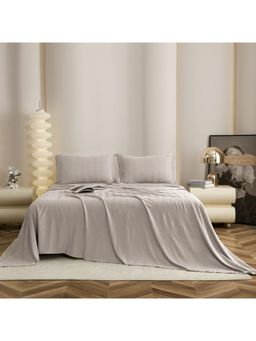 The Gharnish - Grey Striped Bedsheet with 2 Pillow Covers (Double)