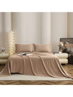 The Gharnish - Brown Striped Bedsheet with 2 Pillow Covers (Double)