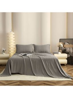 The Gharnish - Grey Striped Bedsheet with 2 Pillow Covers (Double)