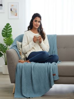 PLUCHI - Elsa Blue Cotton Knitted Throw