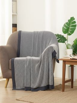 PLUCHI - Florence Light Grey Melange & Natural Cotton Knitted Throw