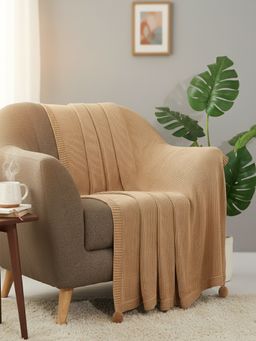 PLUCHI - Beige Jersey Chunky Cuban Sand Cotton Knitted Throw