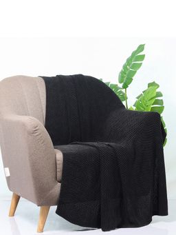 PLUCHI - Knitted Purl Black Color Cotton Knitted Throw