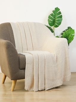 PLUCHI - Nordic Hug Natural Beige Cotton Knitted Throw