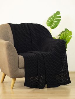 PLUCHI - Royal Onyx Popcorn Black Cotton Knitted Throw