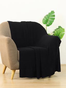 PLUCHI - Essential Onyx Moss Knit Black Cotton Knitted Throw