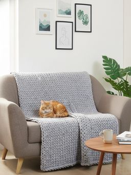 PLUCHI - Rapunzel Cool Grey Cotton Knitted Throw