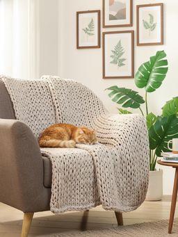 PLUCHI - Rapunzel Pale Whisper Beige Cotton Knitted Throw