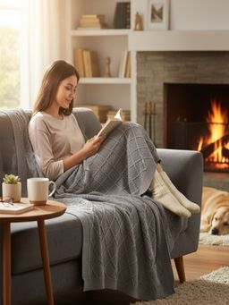 PLUCHI - Shannon Cool Grey Cotton Knitted Throw