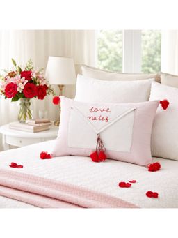 THROW PILLOW - Multi-Color Love Notes Envelope Pocket Tassels Pillow Cover (12 x 18 Inches)