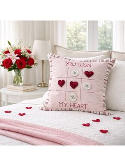 THROW PILLOW - Pink You Won My Heart Tic-Tac-Toe Cushion Cover (16 x 16 Inches)