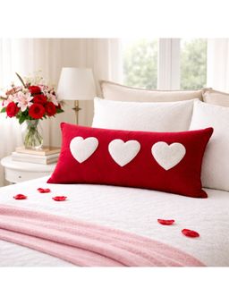 THROW PILLOW - Charming Red Featuring White Faux Fur Heart Pillow Cover (12 x 18 Inches)