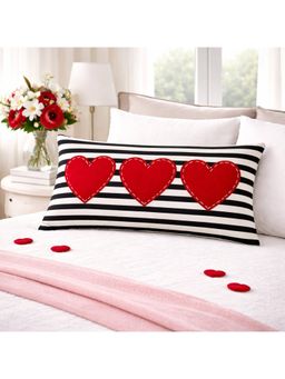 THROW PILLOW - Multi-Color Heart Accents Striped Pillow Cover (12 x 18 Inches)