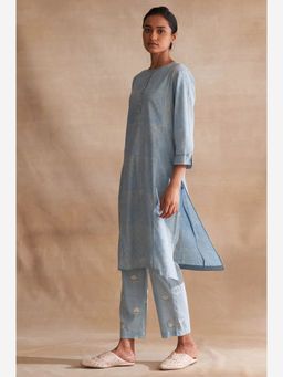 Folksong - Light Blue Handblock Stripe Print Kurta