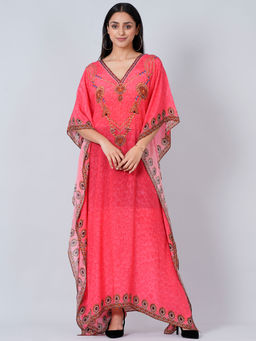 First Resort by Ramola Bachchan - Hot Pink Pearl Full Length Kaftan