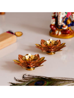 eCraftIndia - Set Of 2 Floral Shape Metal Diya