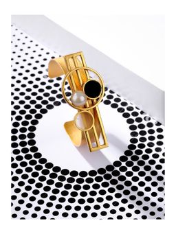 Suhani Pittie - Gold Toned Geometric Open Pearl Cuff with Black Perspex and White Acrylic