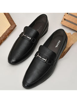 REGAL - Black Mens Textured Leather Buckled Slip Ons Formal Shoes