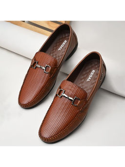 REGAL - Dark Tan Mens Textured Leather Loafers