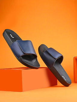 Styli - Navy Blue Men Colourblocked Casual Sliders