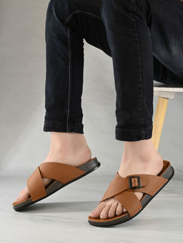 Styli - Tan Men Faux Leather Solid Sandals