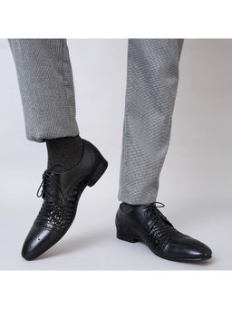 Imperio - Black Mens Formal Woven Leather Oxford Lace Ups Derbies