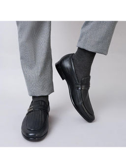 Imperio - Black Mens Textured Leather Buckled Slip Ons Formal Shoes