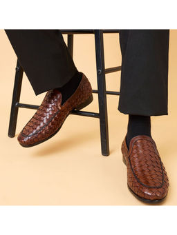 Imperio - Dark Tan Mens Woven Textuted Leather Slip Ons Formal Shoes