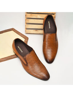 Imperio - Tan Mens Textured Leather Slip Ons Formal Shoes