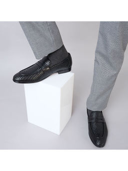 Imperio - Black Mens Woven Leather Slip Ons Formal Shoes