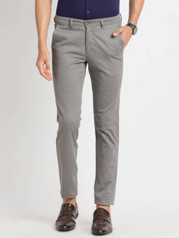 Turtle - Men Cotton Stretch Narrow Fit Self Design Grey Flat Front Formal Trouser
