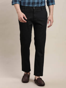 Turtle - Men Black Ultra Slim Fit Checkered Flat Front Cotton Stretch Formal Trouser