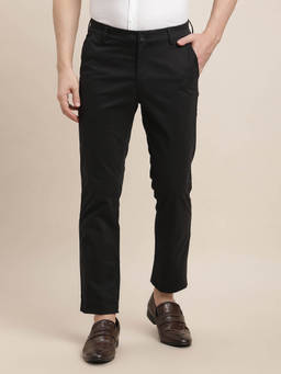 Turtle - Men Cotton Stretch Ultra Slim Fit-Solid Flat Front Charcoal Formal Trouser