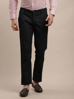 Turtle - Men Cotton Stretch Ultra Slim Fit Printed Black Flat Front Formal Trouser