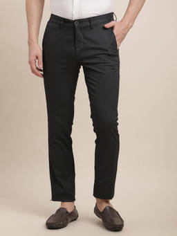 Turtle - Men Cotton Stretch Narrow Fit-Solid Flat Front Black Formal Trouser