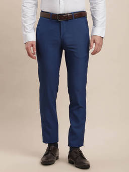 Turtle - Men Poly Viscose Stretch Ultra Slim Fit-Solid Flat Front Navy Blue Formal Chinos