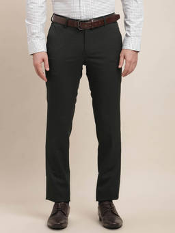 Turtle - Men Poly Viscose Stretch Slim Fit-Checkered Flat Front Black Formal Trouser