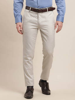 Turtle - Men Poly Viscose Ultra Slim Fit-Checkered Flat Front Grey Formal Trouser