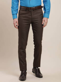 Turtle - Men Poly Viscose Ultra Slim Fit-Solid Flat Front Brown Formal Trouser