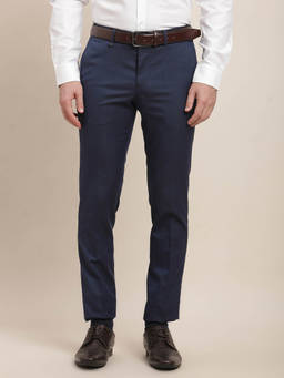 Turtle - Men Poly Viscose Stretch Ultra Slim Fit-Solid Flat Front Navy Blue Formal Trouser