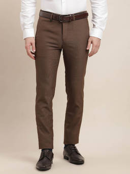Turtle - Men Poly Viscose Ultra Slim Fit-Solid Flat Front Brown Formal Trouser