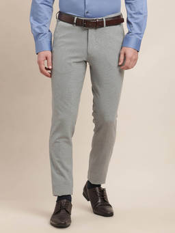 Turtle - Men Cotton Stretch Ultra Slim Fit-Solid Flat Front Grey Formal Trouser
